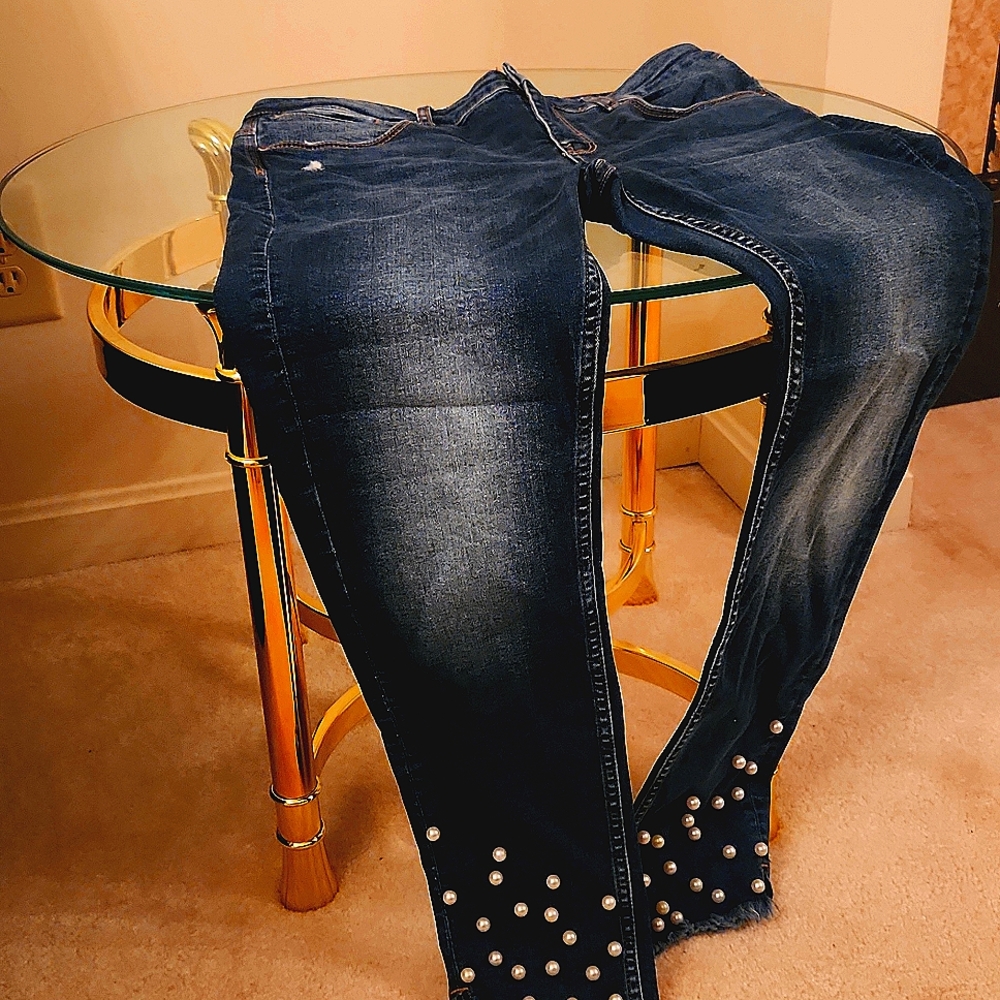 Zara Blue Pearled Skinny Jeans Size 12